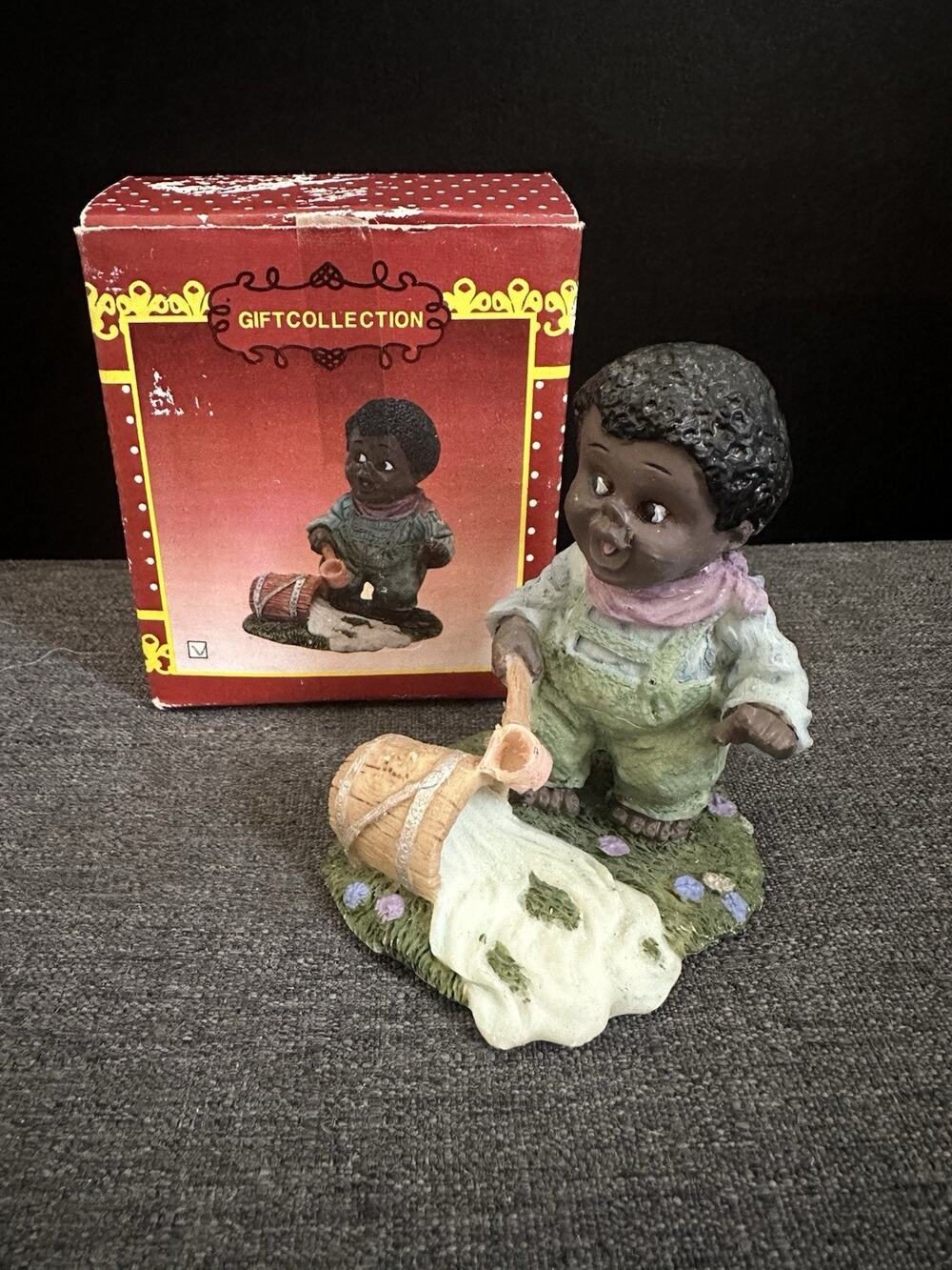 Vintage African American Child Figurine Spilled Bucket Gift Collection w Box